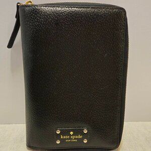 Kate Spade Wellesley Black Leather Zip Planner | Gold Hardware